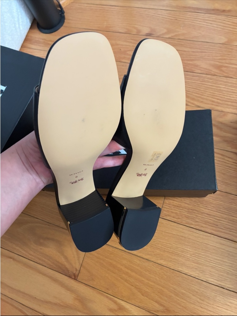 Coach Black Leather Block Heel Mules - Picture 3 of 5
